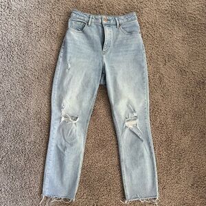Express Curvy Mom Jeans - Super High Rise - Light Wash Distressed - Size 2